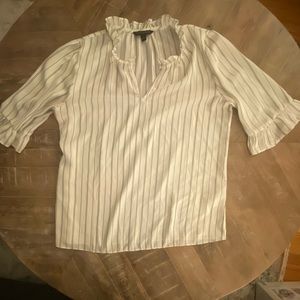 Women’s small, banana republic cream and black striped blouse, ruffle sleeve